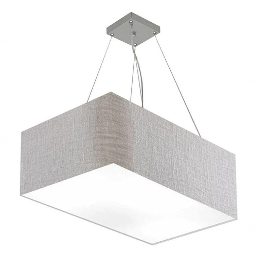 Lustre Pendente Retangular Md-4372 Cúpula Em Tecido 60x40cm Rustico Cinza