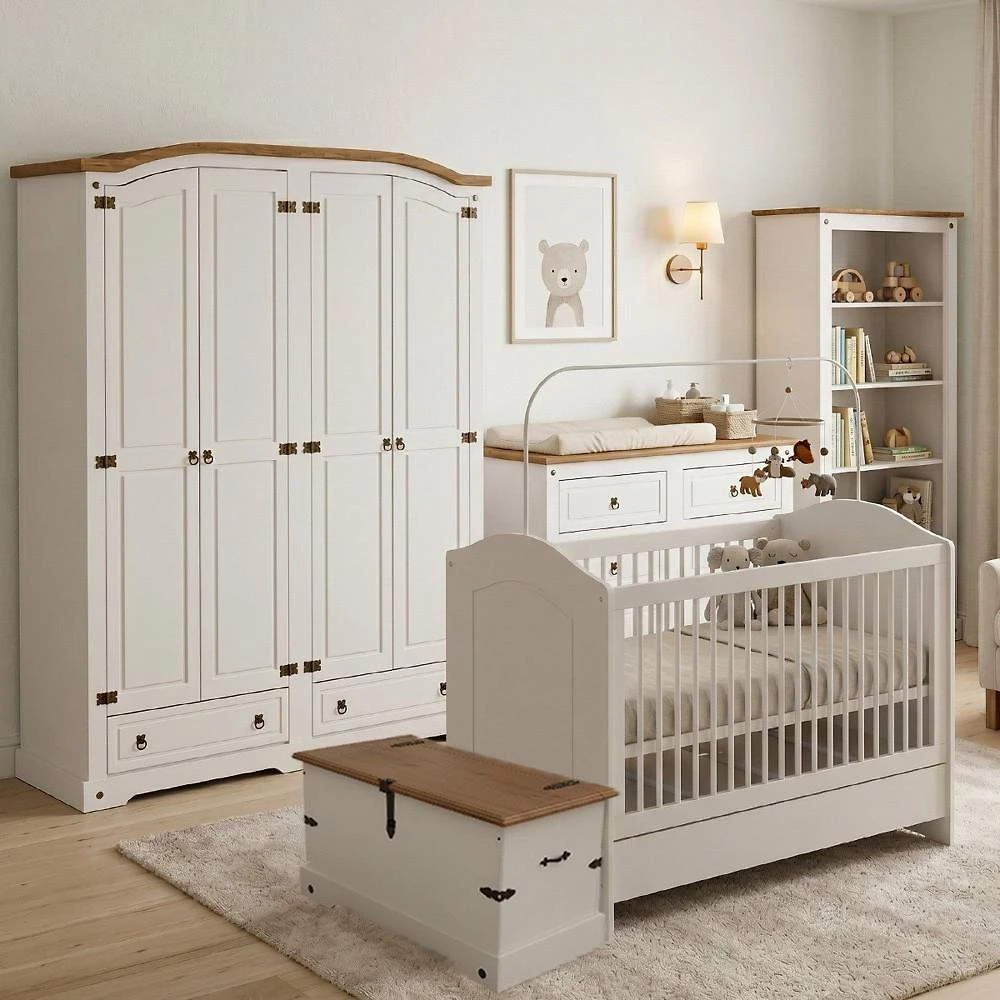 Quarto Baby Completo 6g com Estante Smile Creme/Carvalho