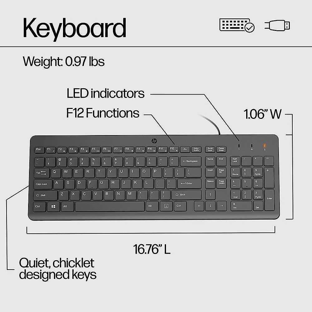 Kit Teclado e Mouse HP 150, USB-A, Layout BR, Preto - 240J7AA#AC4