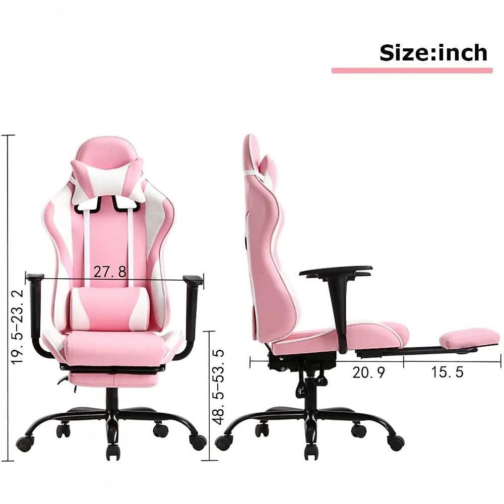 BestOffice Cadeira de Escritório Gamer Ergonômica e R eclinável com Apoio para Lombar Rosa