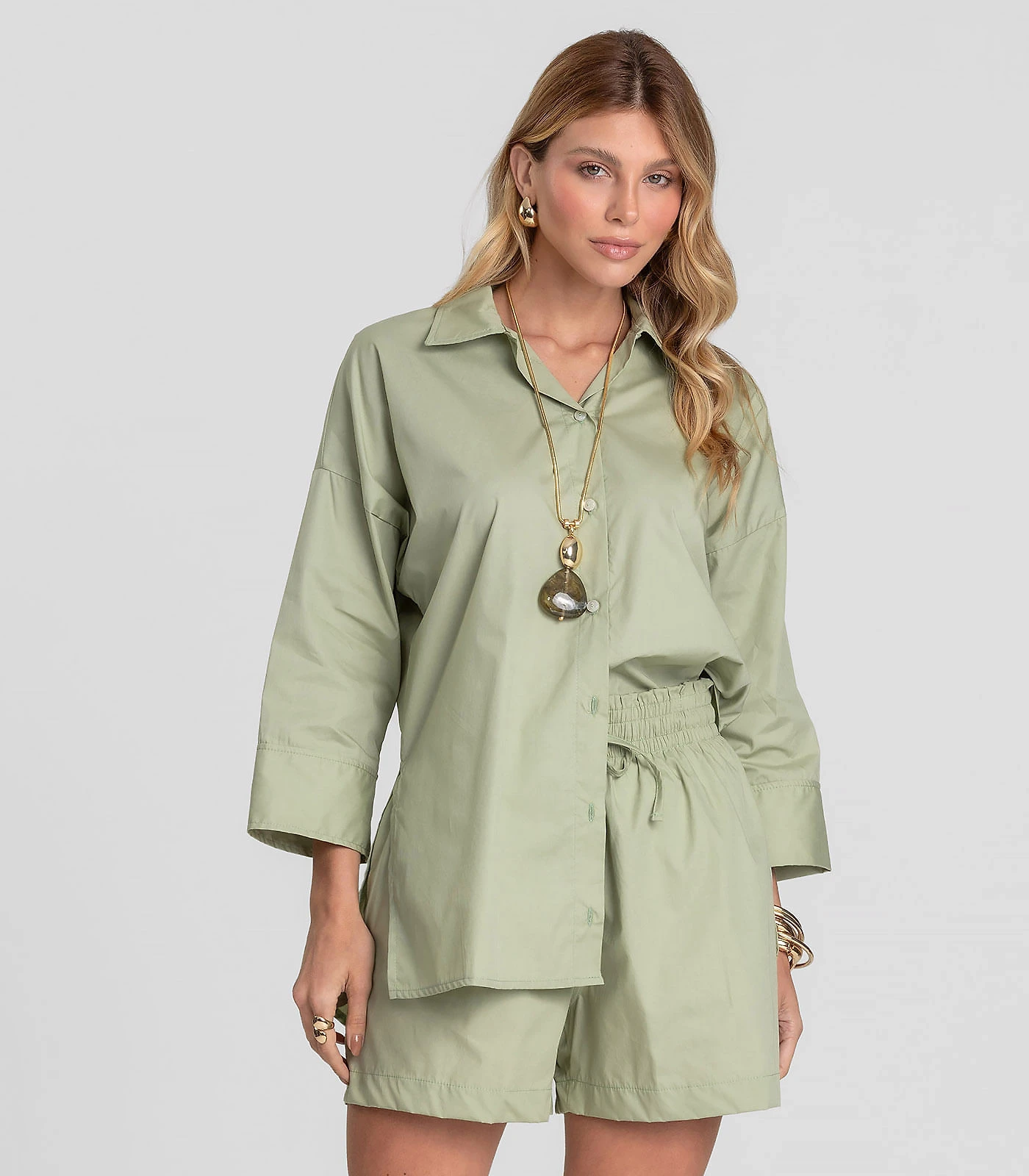 Camisa Feminina Manga 7/8 Dianna Verde
