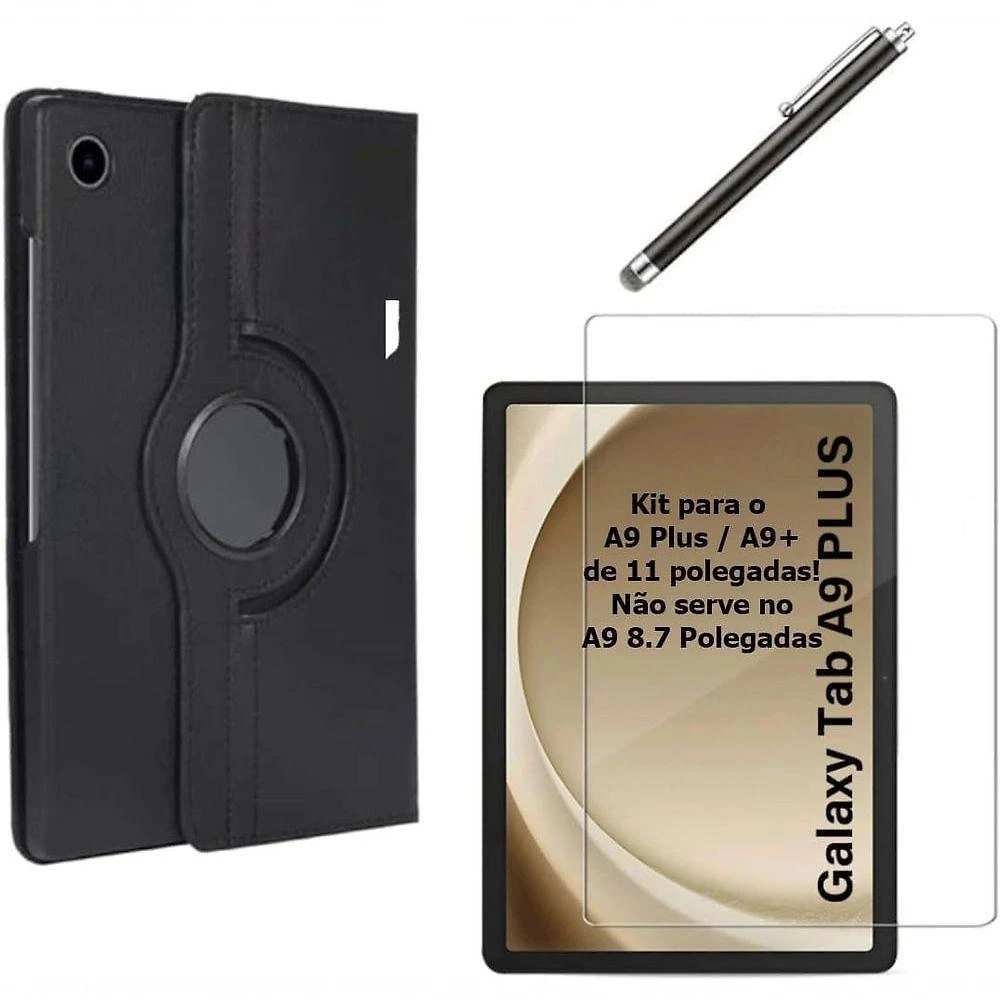 Capa Case Giratoria Compativel Tablet Samsung Galaxy Tab A9 Plus (x210, X215) + Película De Vidro Temperado 9h + Caneta