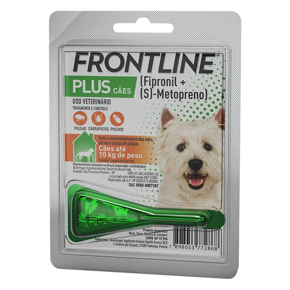 Antipulgas e Carrapatos Frontline Plus para Cães de 1 a 10 Kg - 1 Unidade