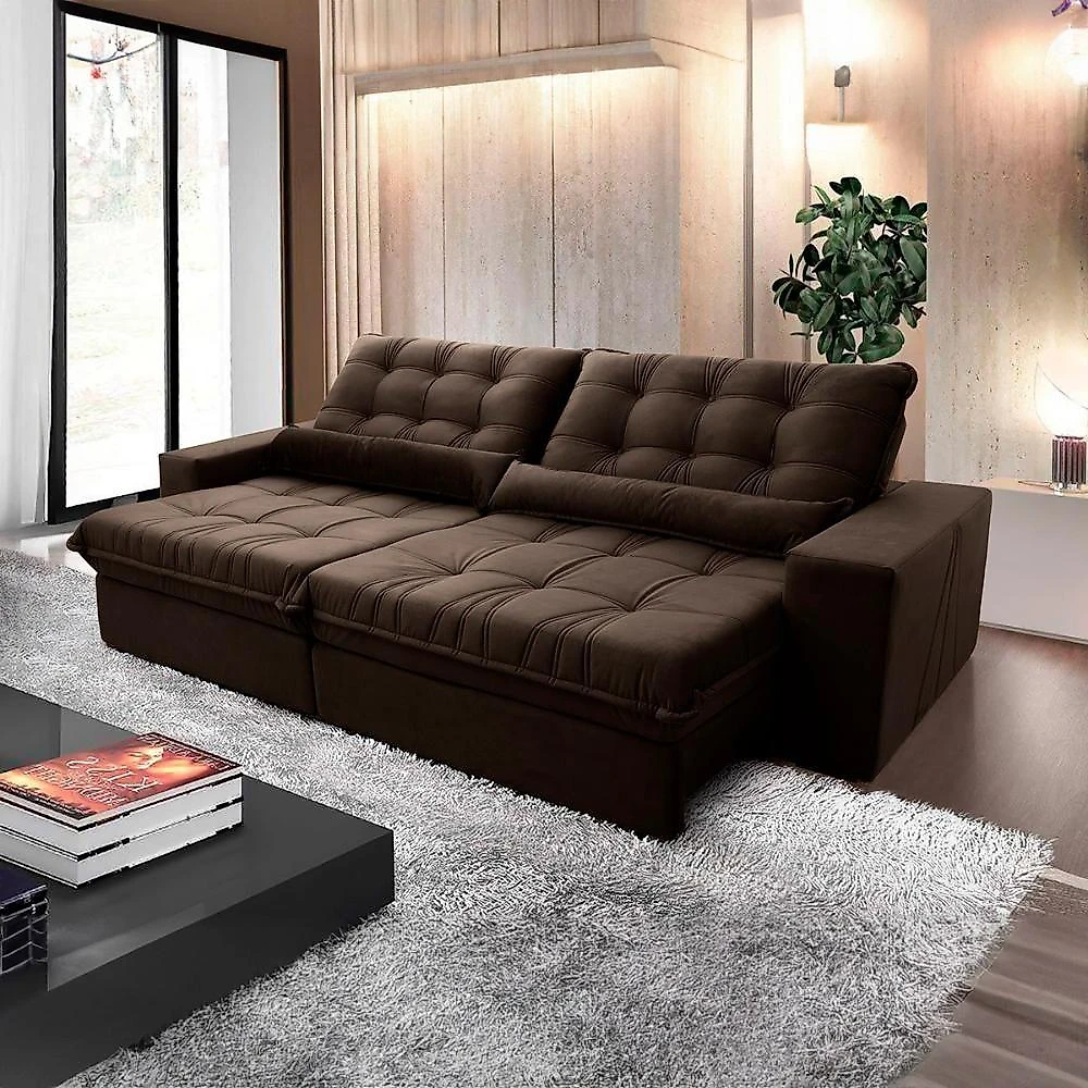 Sofá Retrátil Reclinável Zurique 3,00m Suede Velut Marrom Molas No Assento - King House