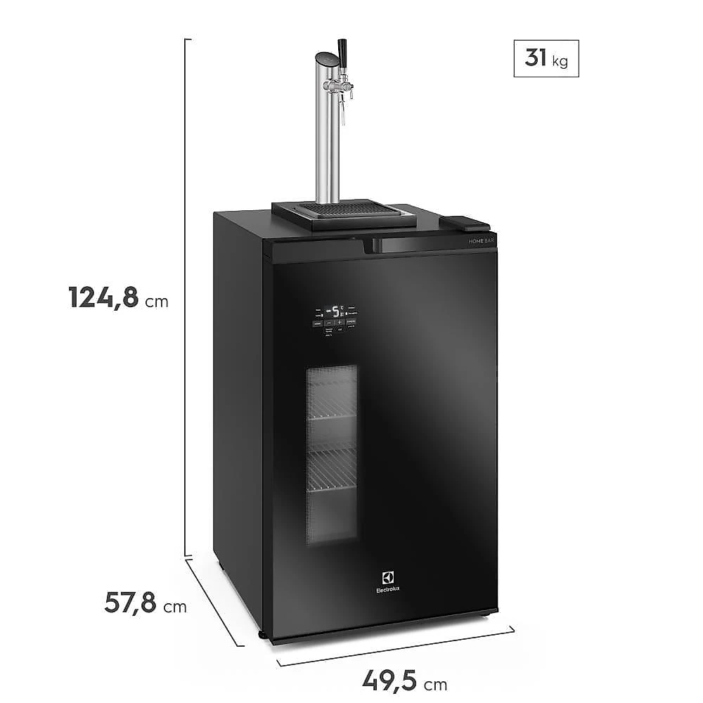 Cervejeira home bar electrolux eb10c frost free 100l com torre de chopp porta de vidro preta 110