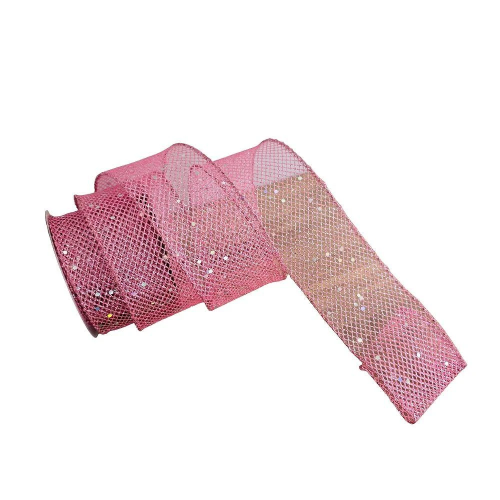 Fita Aramada Decorativa Telinha Rosa em Tecido e Arame 9.14m X 6.30cm Rosa Tok da Casa