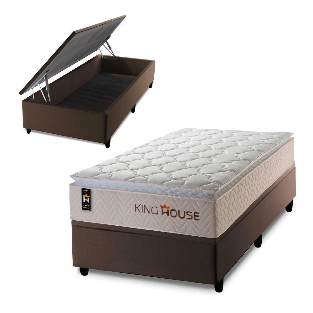 Cama Box Baú Roma 96x203 Bege com Molas Ensacadas King House