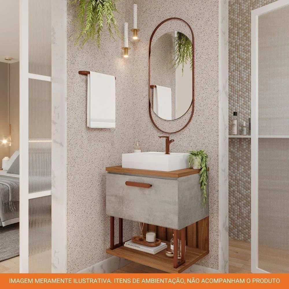 Miniatura Gabinete Para Banheiro 60 Cm 100% Mdf Nicho 1 Porta Basculante Duna Mgm Móveis Cimento/freijo Cimento/freijo