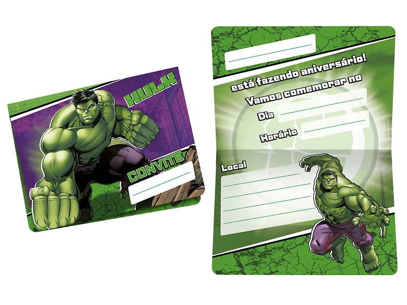 Convite de Aniversário Hulk Animação - 8 unidades - Regina Festas