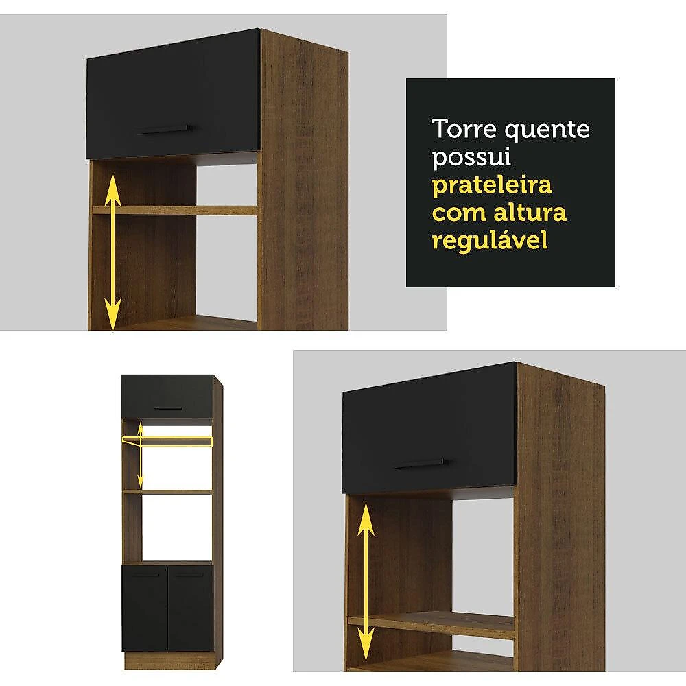 Armário de Cozinha Completa 310cm Rustic/Preto Agata Madesa 02 Rustic/Preto