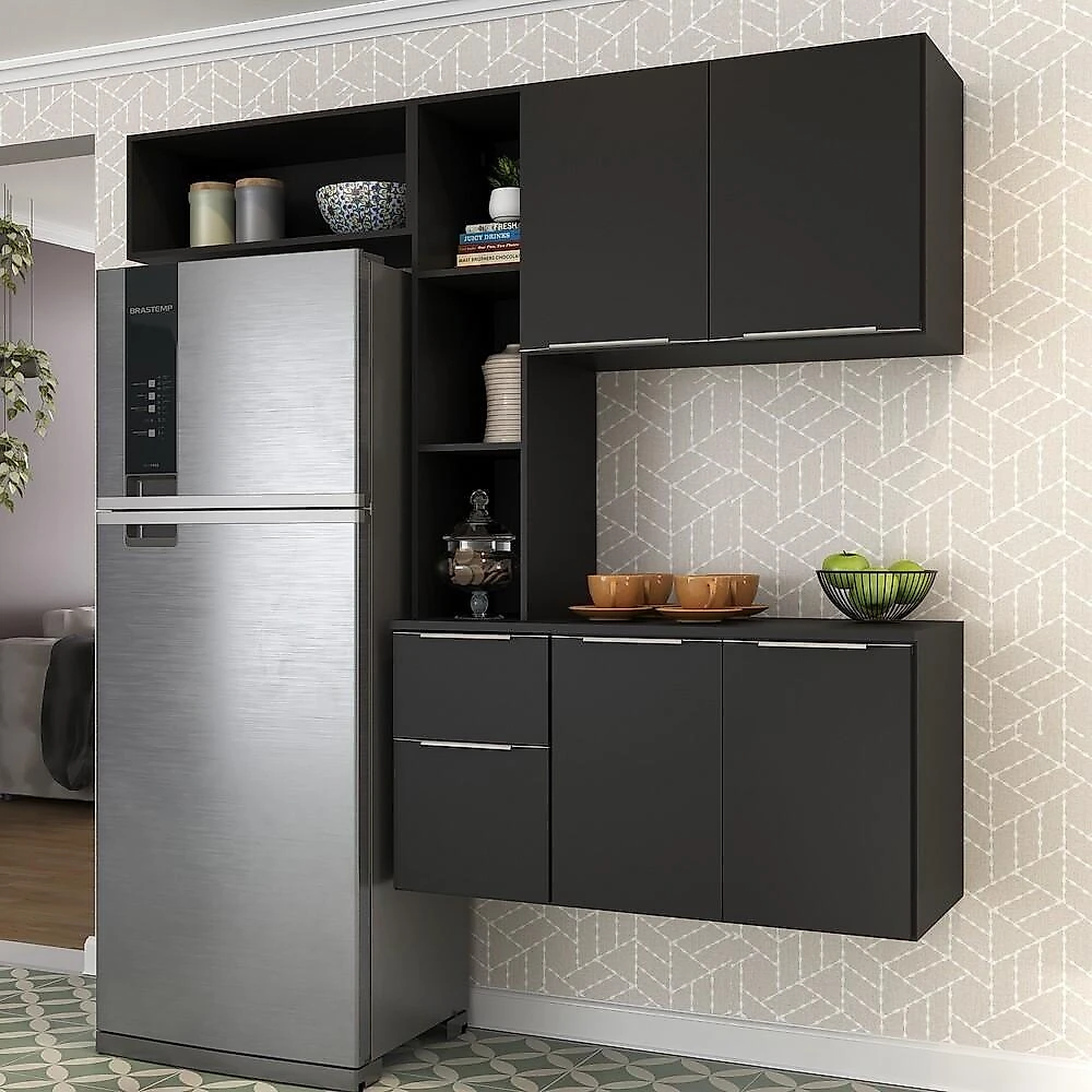 Armário De Cozinha Compacta Com Balcão Sofia Multimóveis V2005 Preto Preto