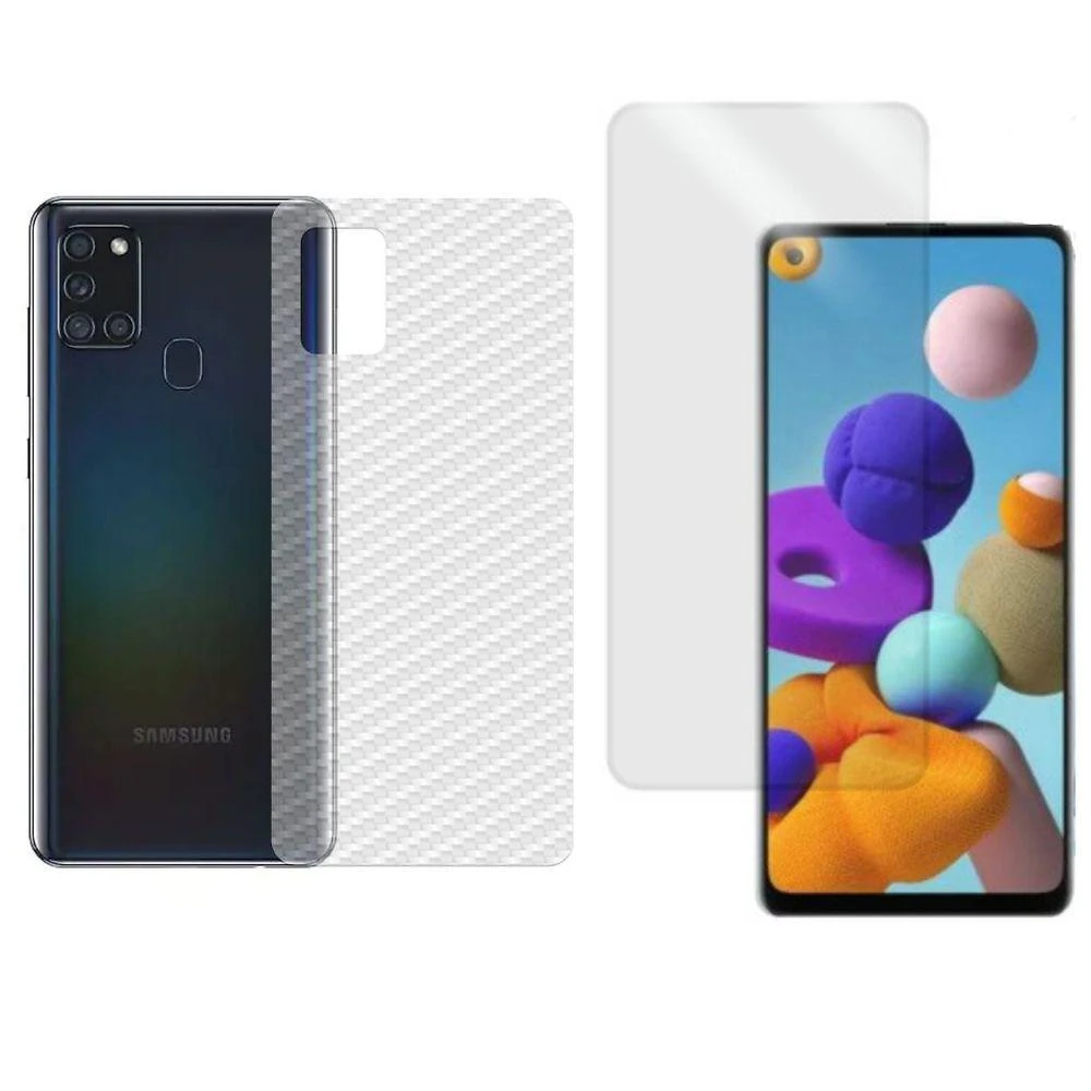 Película Hidrogel + Adesivo Fibra De Carbono Para Samsung Galaxy A21s - Transparente