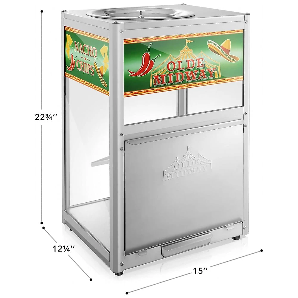 Aquecedor de Nachos e Snacks Olde Midway Prata Inox Comercial com Porta de Vidro e Colher