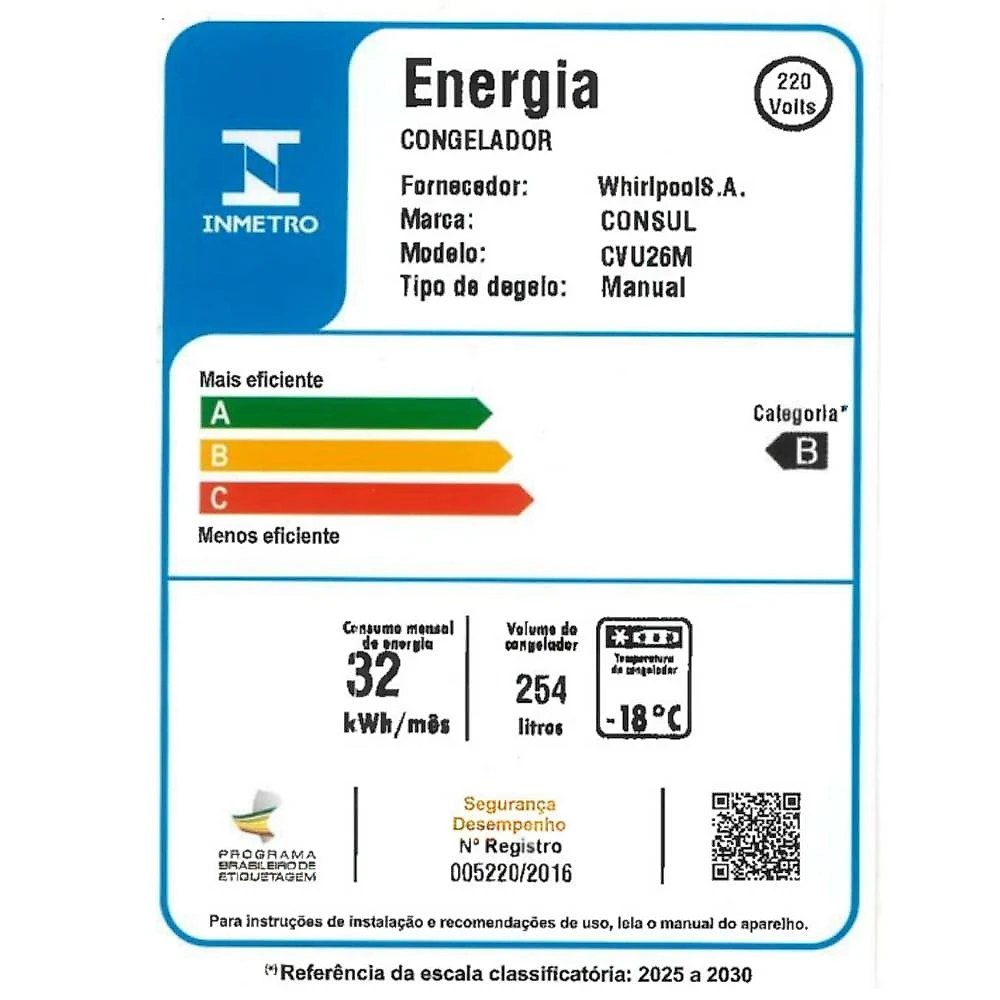 Freezer Vertical Consul CVU26MB, 254 Litros, Branco - 220V 220 Volts