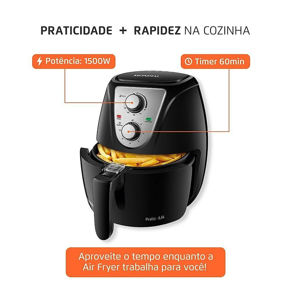 Fritadeira Sem óleo Air Fryer Pratic 3,6L Mondial AF-36-BI 110V/60HZ