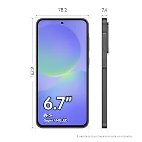 Smartphone Samsung Galaxy A36 5G Preto 128GB, 6GB RAM, Câmera Tripla até 50MP, Tela Super AMOLED 6.7", IP67, NFC, Recursos AI e Snapdragon 6 Gen 3