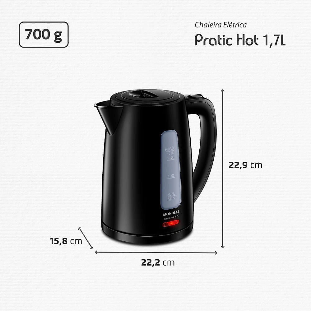 Chaleira Elétrica Pratic Hot 1,7L Mondial- CE-17 CHALEIRA ELETRICA CE-17 127V/60Hz