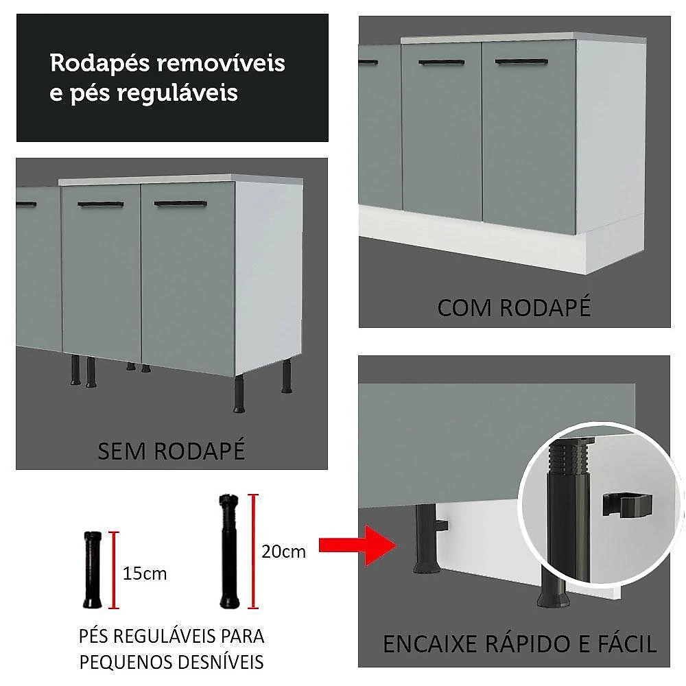 Armário de cozinha completa 250cm branco/cinza agata madesa 01
