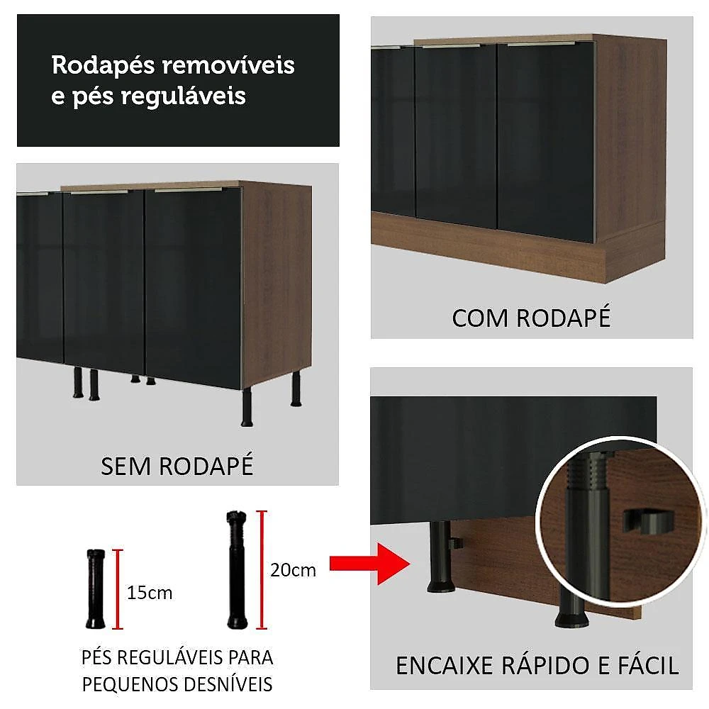 Armário de cozinha compacta 180cm rustic/preto lux madesa 01