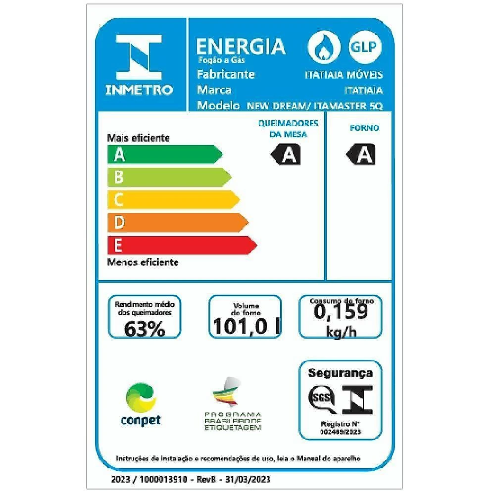 Fogao itatiaia itamaster 5 bocas preto tripla chama mesa de vidro bivolt (3700000331)
