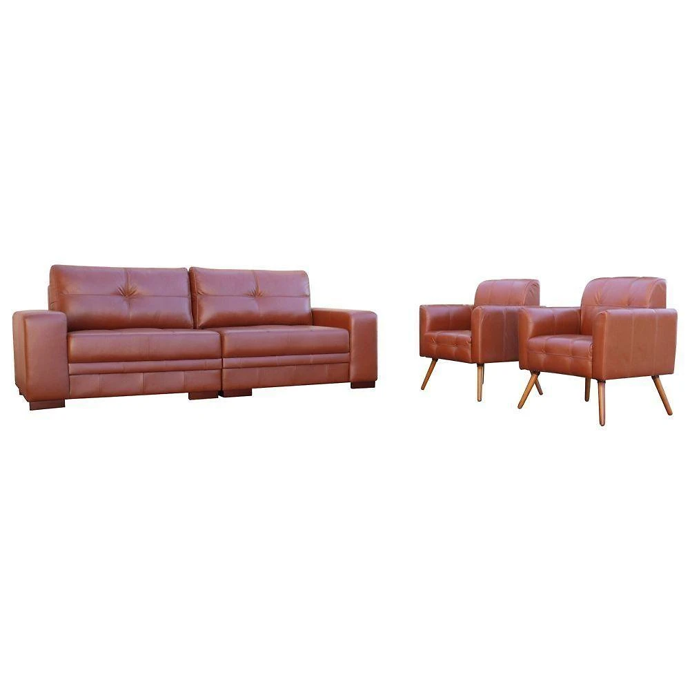 Conjunto de Sofá Bia-Milano G58 4 Lugares 280cm Couro Caramelo Gran Belo