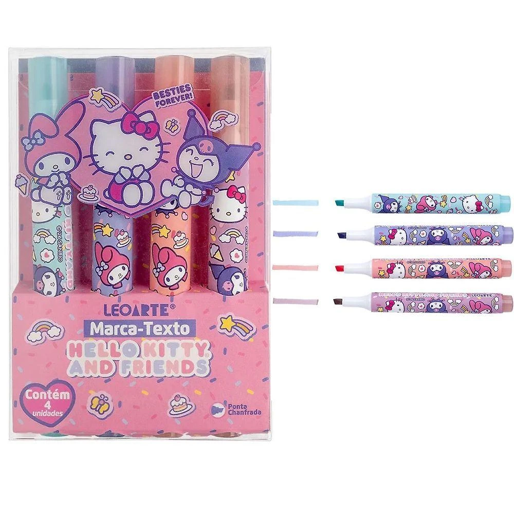 Marca Texto Leoarte Hello Kitty e Amigos Estojo com 4 Cores Coloridas