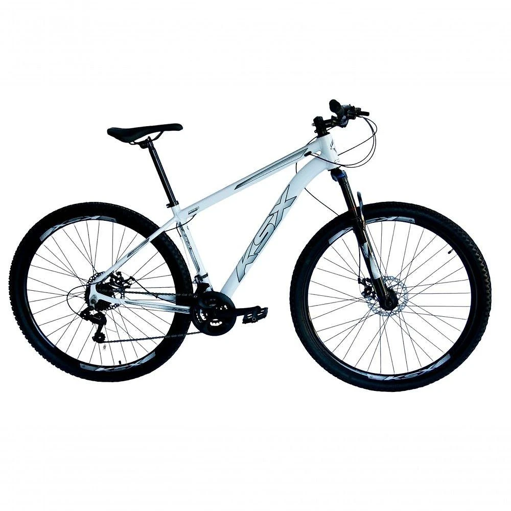 Bicicleta Aro 29 Ksx Sd7 21v Cabos Internos Alumínio Freios A Disco Garfo Suspensão Branco Prata Tamanho 21