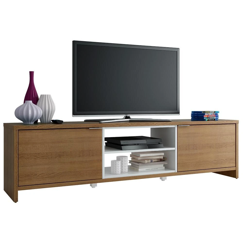 Rack para tv até 75 polegadas madesa metz 180 cm 2 portas - rustic/branco