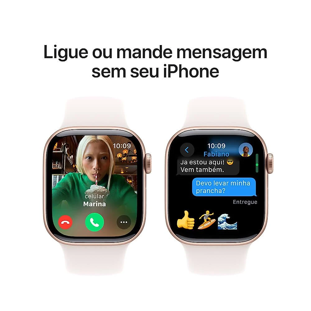 Apple Watch Series 10 GPS • Caixa cor de ouro rosa de alumínio – 42 mm • Pulseira esportiva blush-clara – M/G