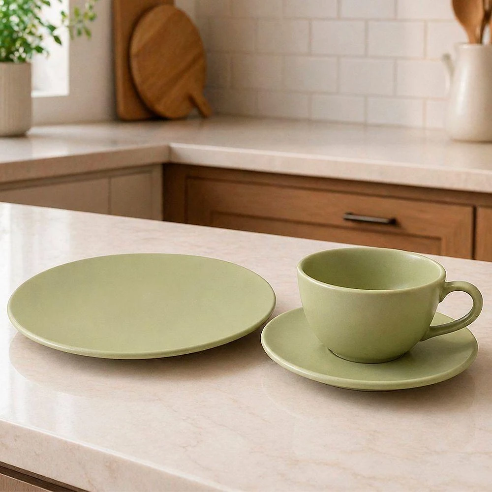 Jogo de Café e Lanche Unni Oliva 20 Peças Cerâmica Verde Oxford