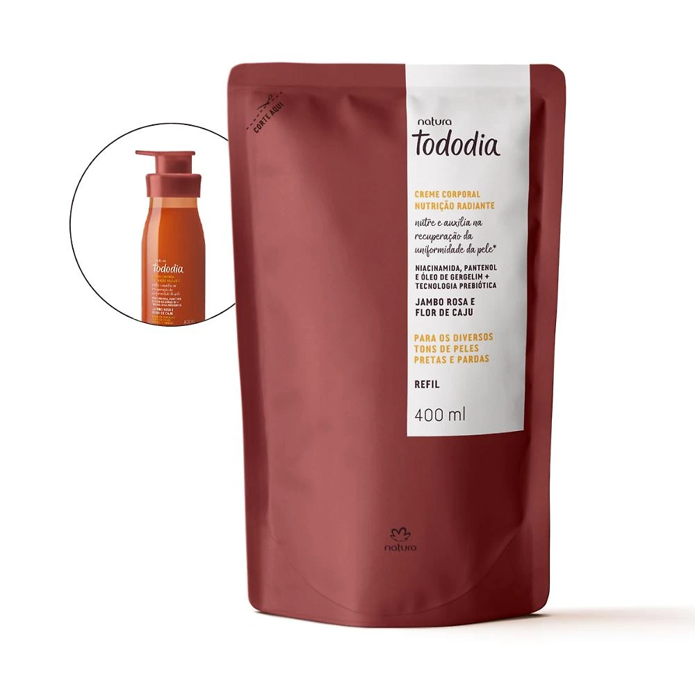 Refil Creme Corporal Nutrição Radiante Natura TodoDia Jambo Rosa e Flor de Caju 400 ml
