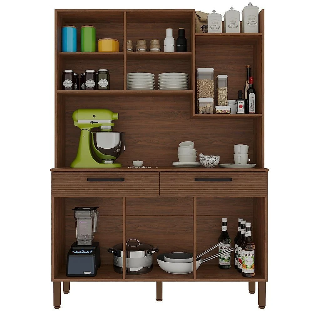 Kit Cozinha 6p 2g 132 Cm Modena Nogueira Ripado Ktp Nogueira
