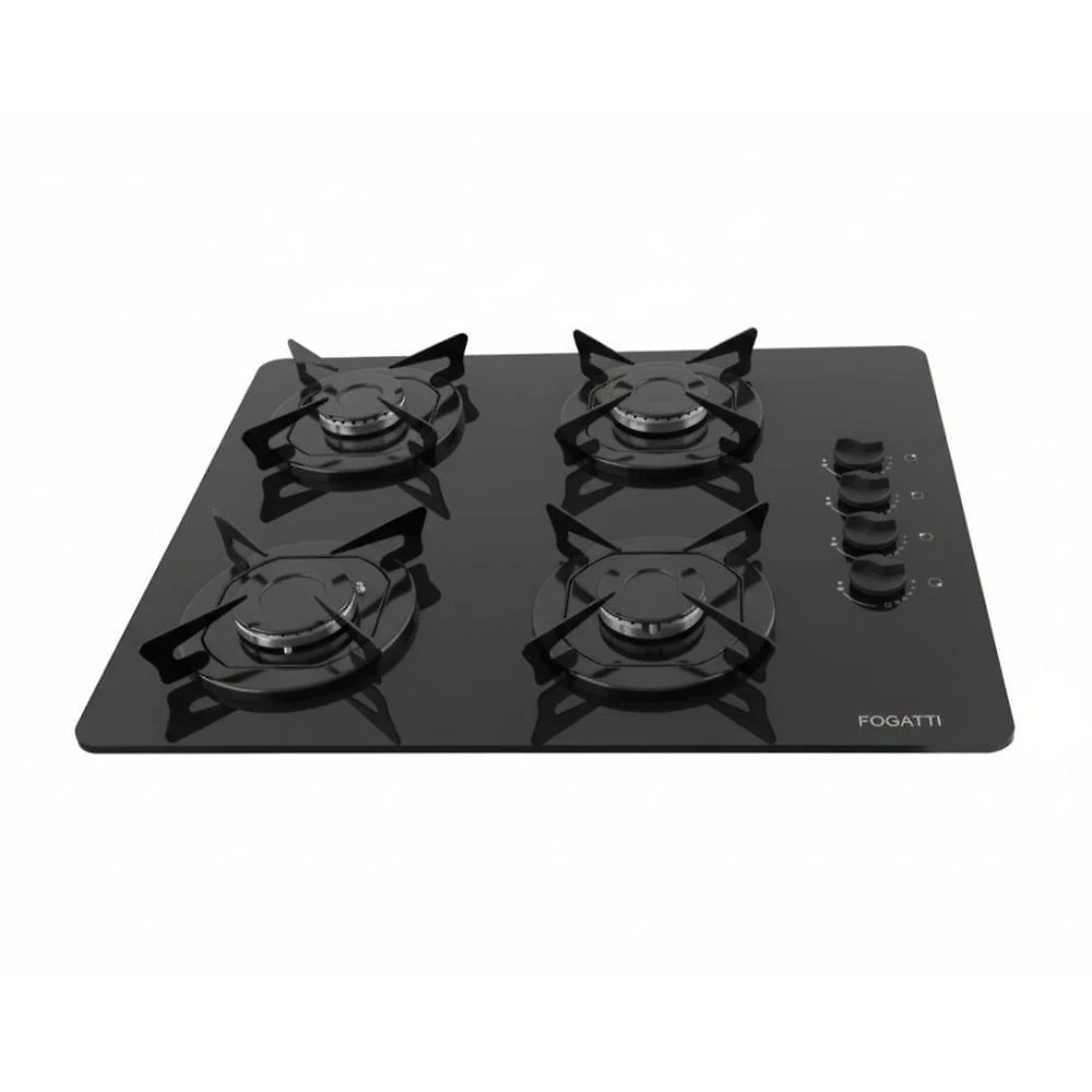 Cooktop Fogatti à Gás Fgt 4b Vidro Preto Flange Esmaltada Preto Bivolt