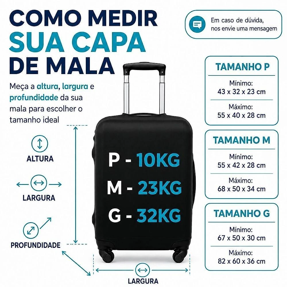 Capa de Mala de Viagem Grande Reforçada em Poliéster com Zíper Preto com Abertura para Alças