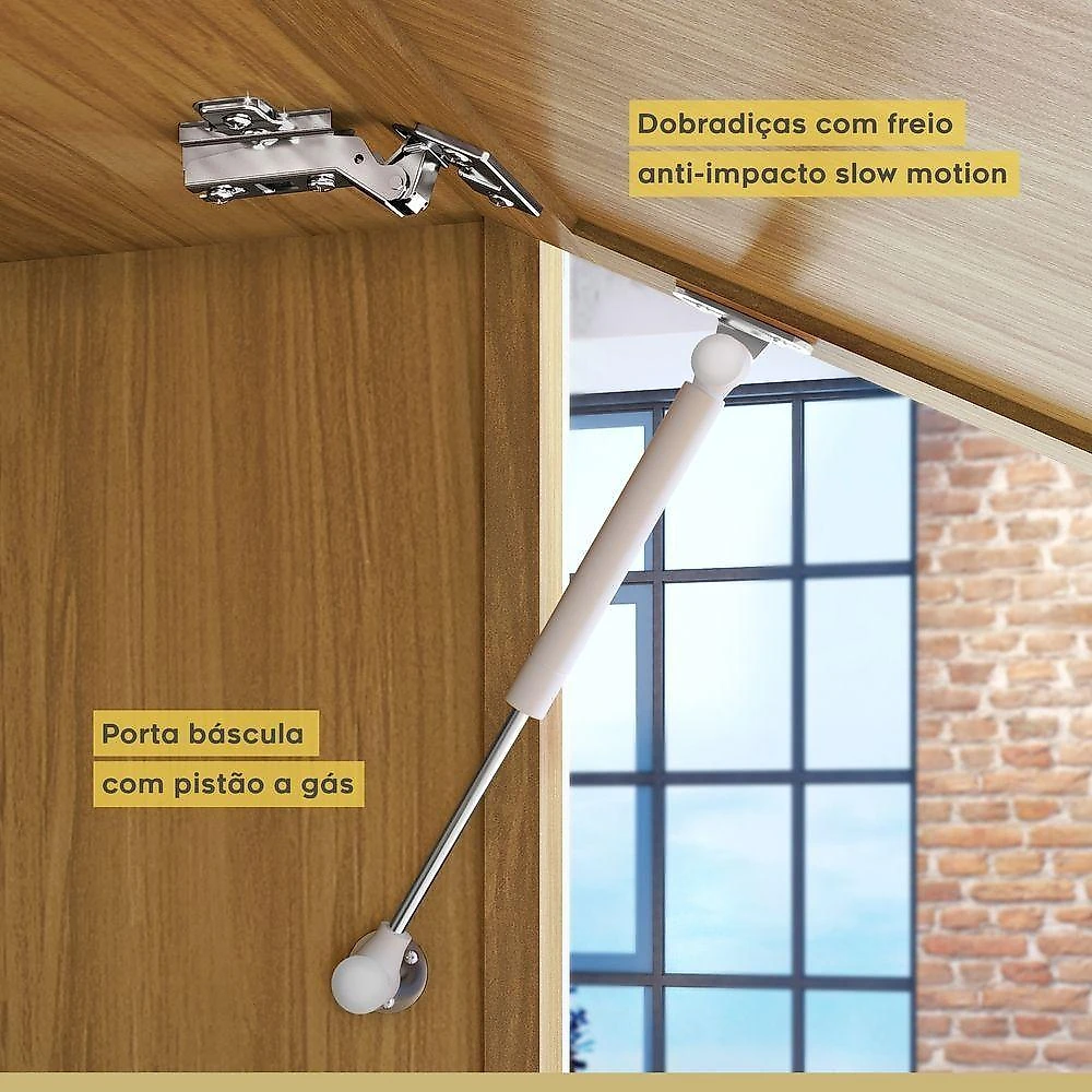 Cozinha Completa Imperatriz Ângulo 9 Peças MDF 268cm Off White e Freijó Contemporânea