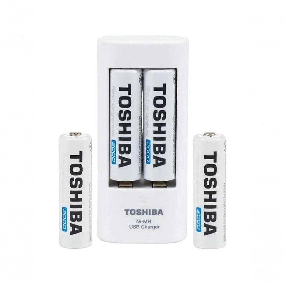 Carregador de Pilhas Usb Toshiba TNHC-6GME4 CB Aa e Aaa 2000mAh Branco com 4 Peças