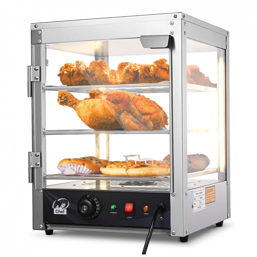 Expositor Aquecedor de Alimentos WeChef 3 Andares 38 cm Pizza Aquecedor Elétrico com Iluminação LED Ajustável Aço Inoxidável 600W 57-85°C (112