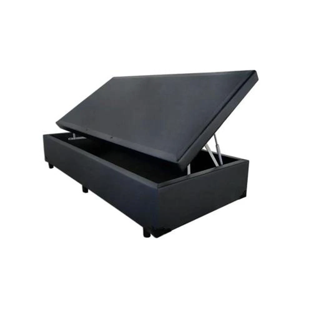 Cama Box Baú Solteiro Preto Sintético Abertura Lateral