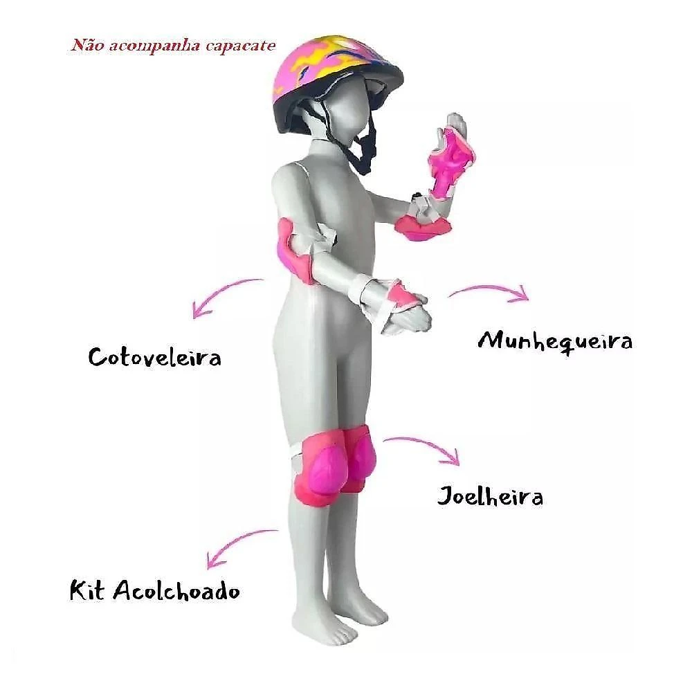 Kit Infantil De Proteção Rosa Joelheiras, Cotoveleiras E Protetores De Pulso Para Skate, Patins E Bike