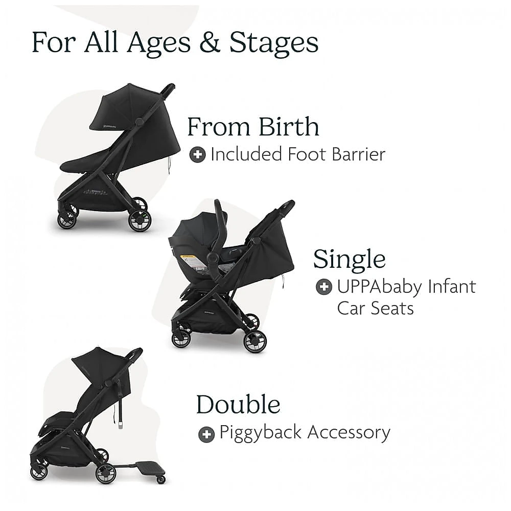Carrinho de Bebê Compacto UPPAbaby Minu V3 Savannah Cinza Pérola/Alumínio Carbono/Couro Castanho, Dobrável com Uma Mão, Leve, Compatível com Assentos