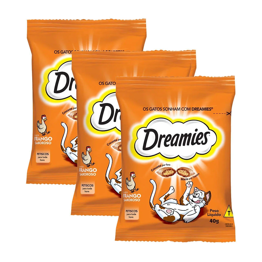 Petiscos para Gatos Dreamies Adultos Sabor Frango Saboroso com 40g | Kit com três unidades