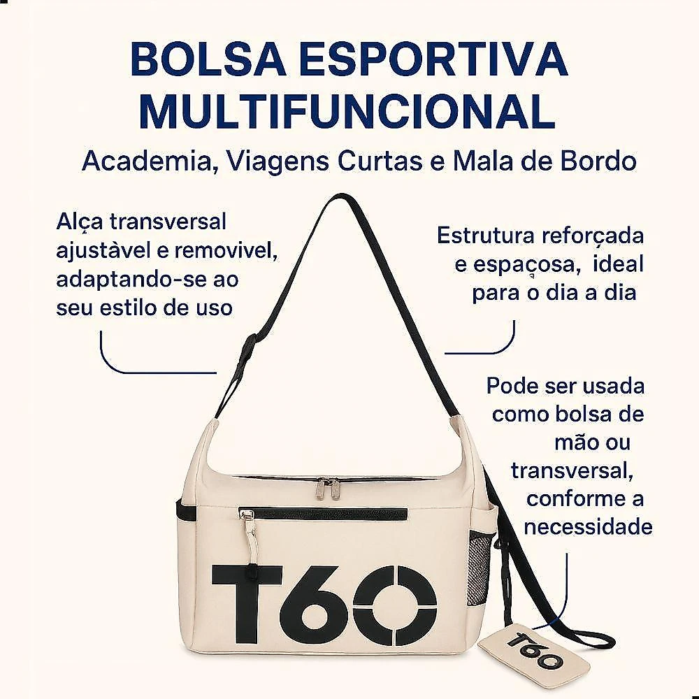 Bolsa Esportiva Smart Lions Transversal Nylon Bege Unissex com Nécessaire