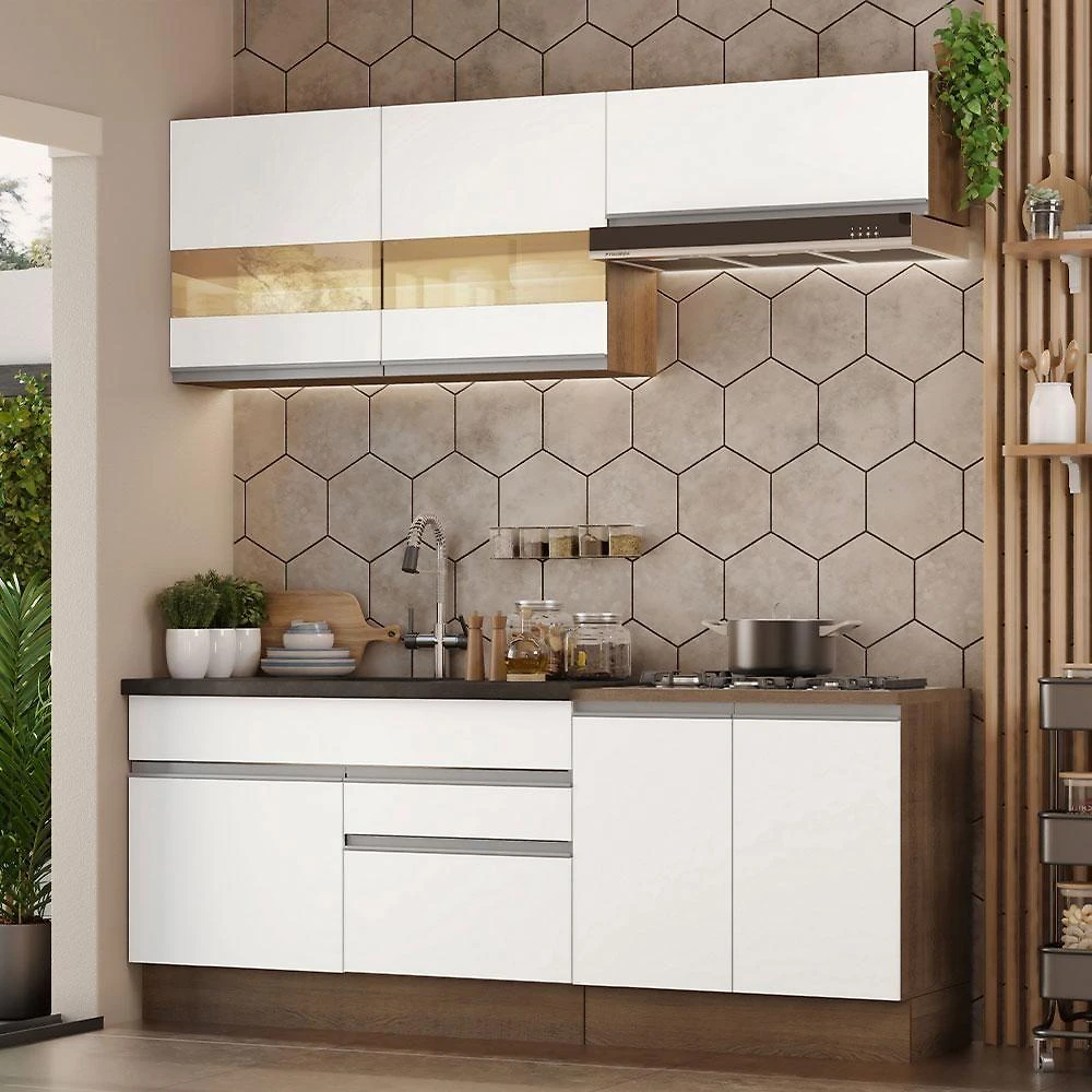 Armário De Cozinha Completa 200cm Rustic/branco Glamy Madesa 07 Rustic/branco