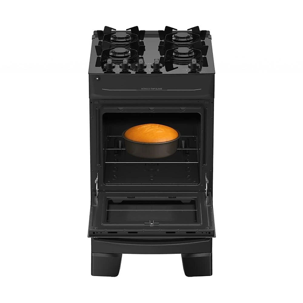 Fogão 4 Bocas Atlas Mônaco Top Glass com Mesa de Vidro - Preto