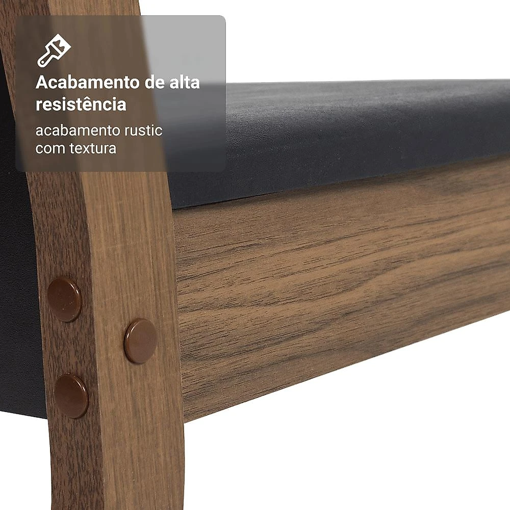 Conjunto Sala de Jantar Mesa Tampo de Vidro 8 Cadeiras Rustic/Preto Justine Madesa Rustic/Preto/Sintético Preto