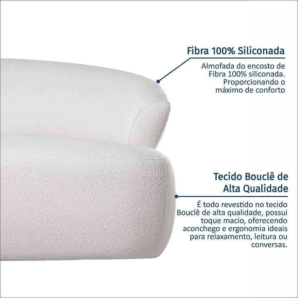 Conjunto 1 Sofá Orgânico 160cm e 2 Poltronas Base Giratória e Orgânicas Zoe Espresso Móveis Off White