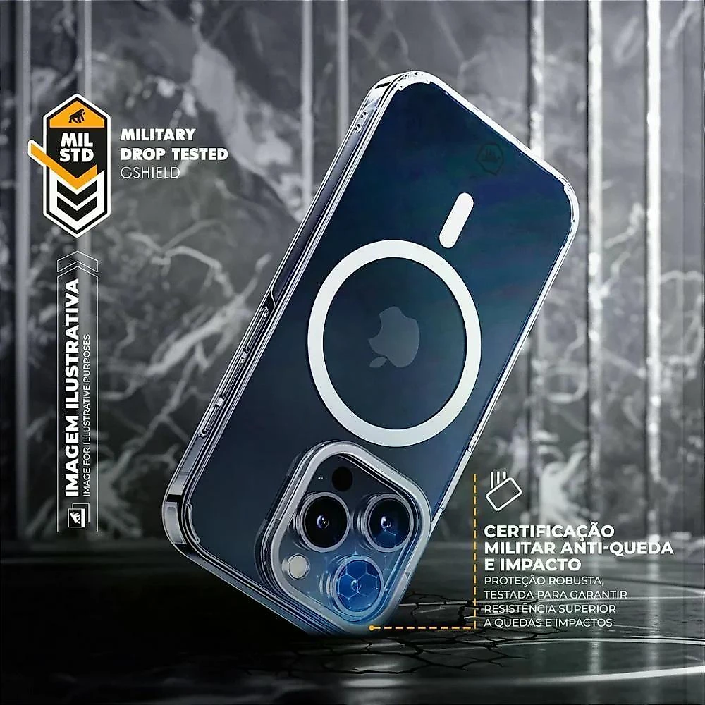 Capa para Celular Gshield Magsafe Crystal Armor Stand para Iphone 15 com Proteção Avançada