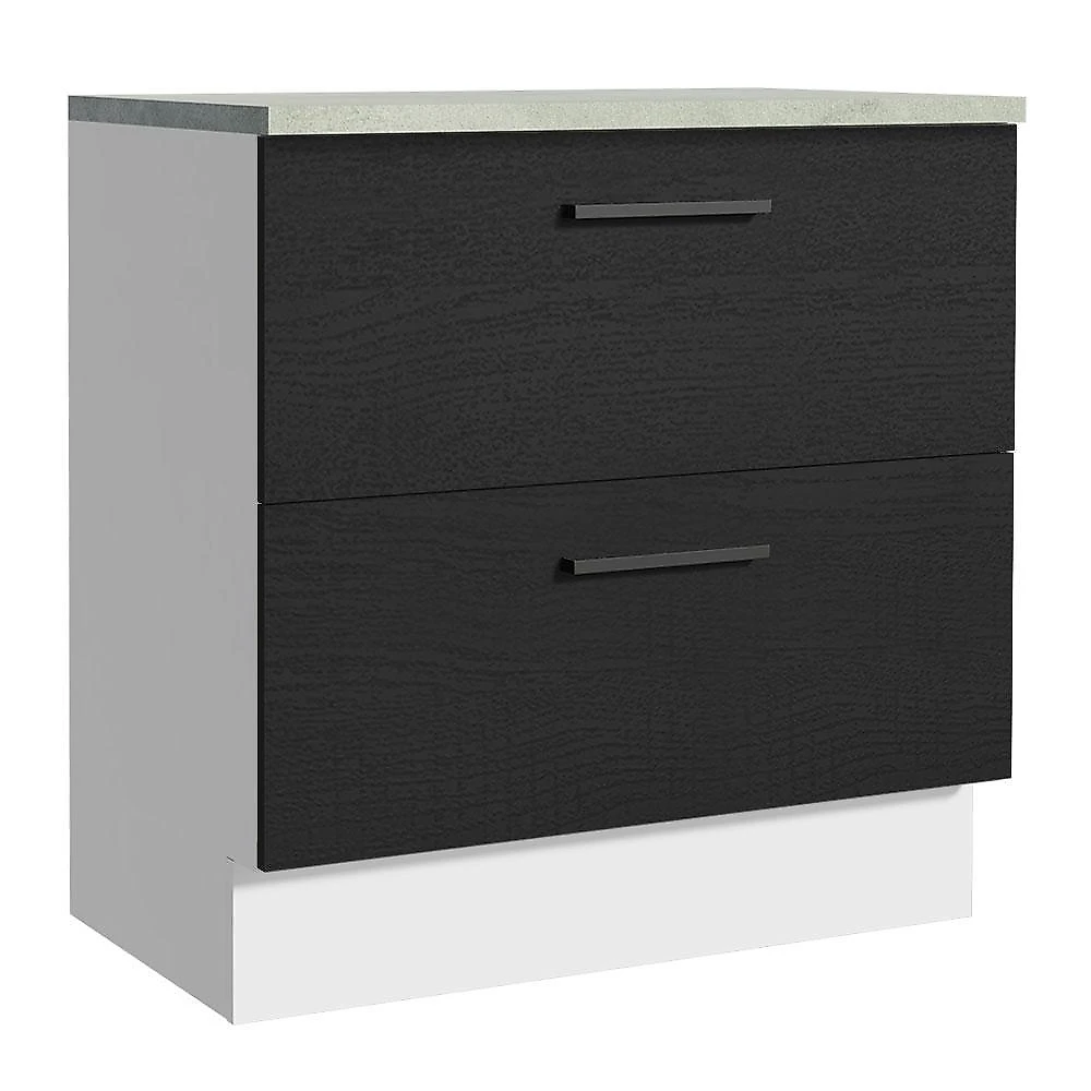 Balcão armário de cozinha 80 cm 2 gavetas branco/preto agata madesa