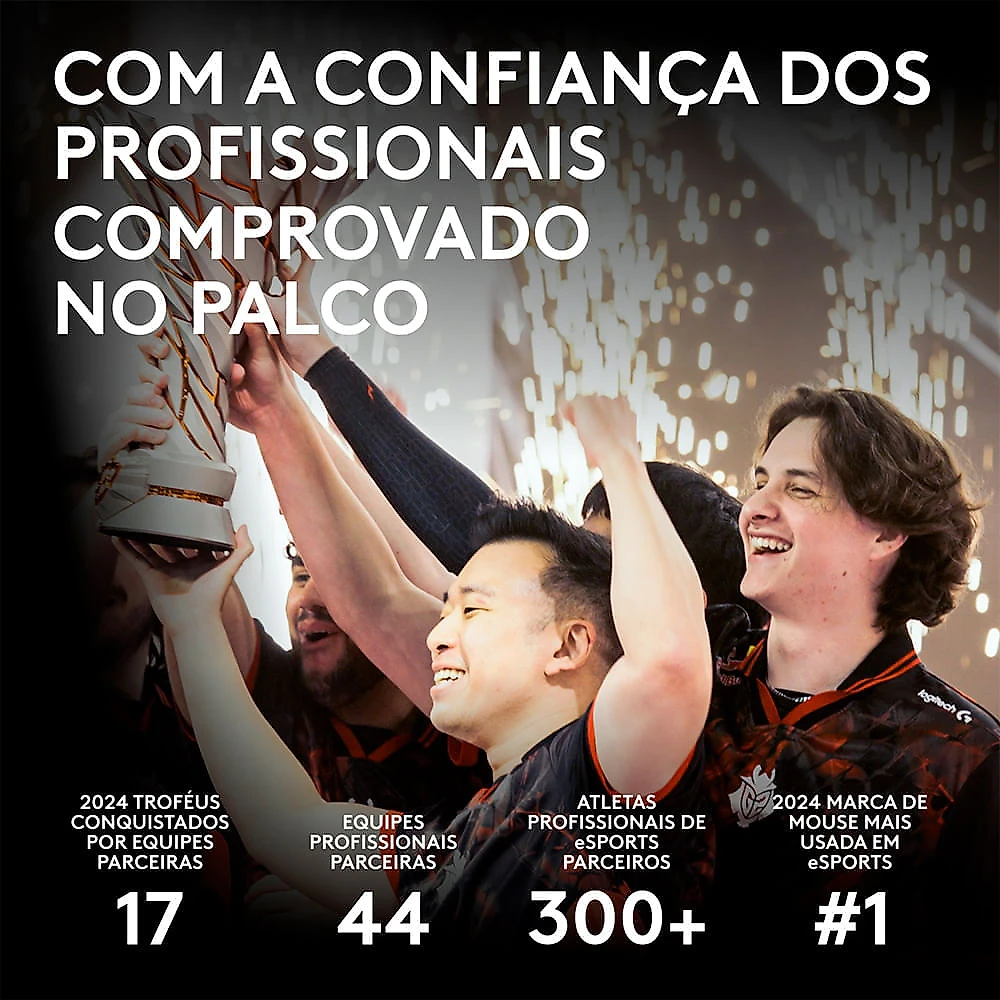 Mouse Gamer Sem Fio Logitech G Pro X Superlight 2c com 5 botões, Sensor 44K DPI, Atualização de até 8 kHz, Preto