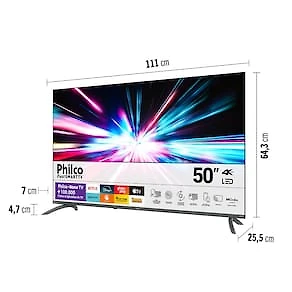 Smart TV Philco 50" 4K LED Ultra HD PTV50VA4REGB Sistema Operacional Roku TV e Entradas USB e HDMI